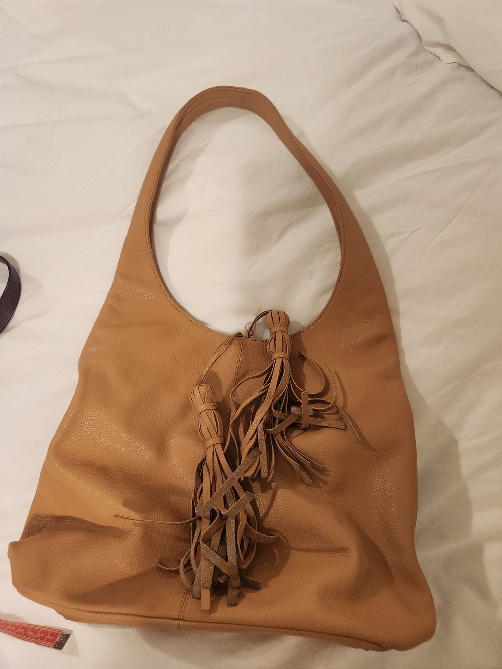 Women's Tan Leather Tassel Hobo Shoulder Bag